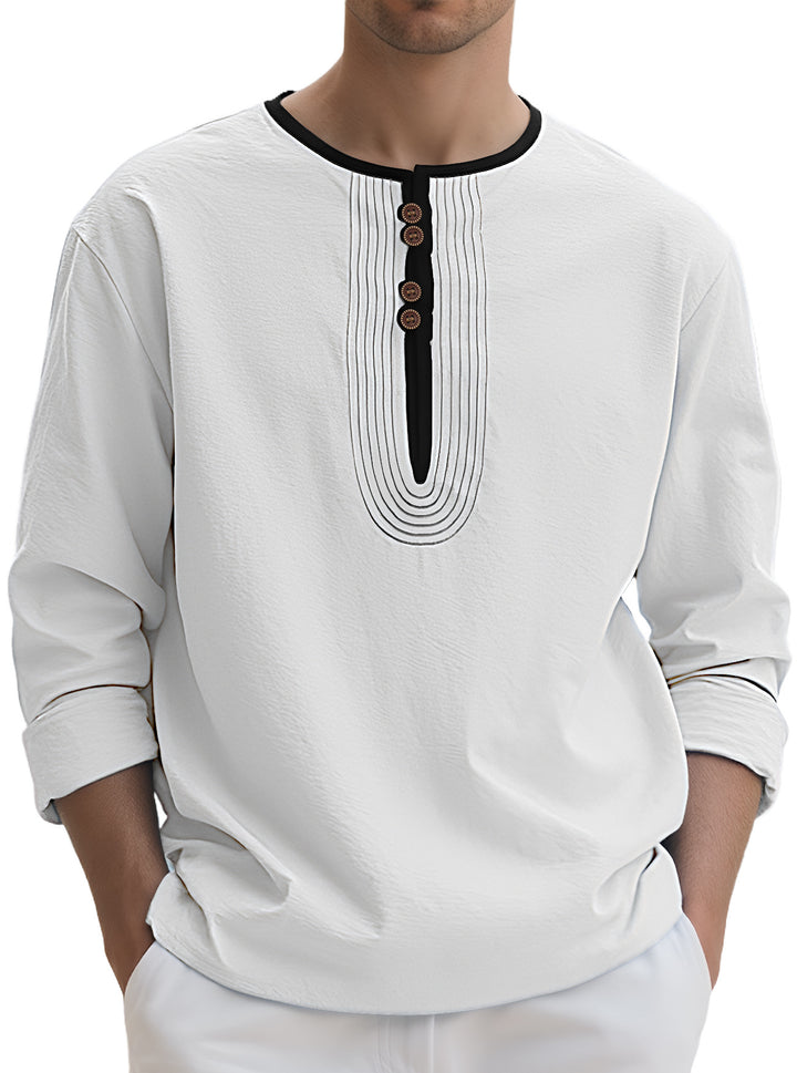 Men’s Linen-Blend Pleated Henley Shirt