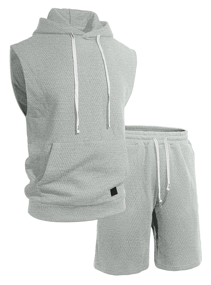 Men’s Textured Sleeveless Hoodie &amp; Shorts Set