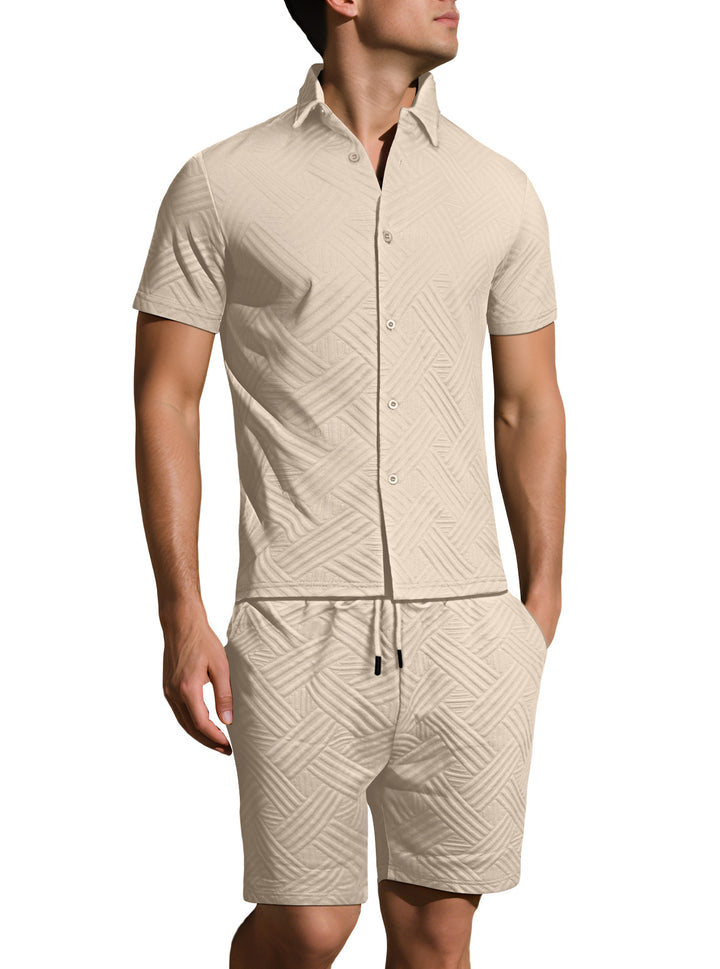Men’s Textured Short-Sleeve Shirt &amp; Shorts Set