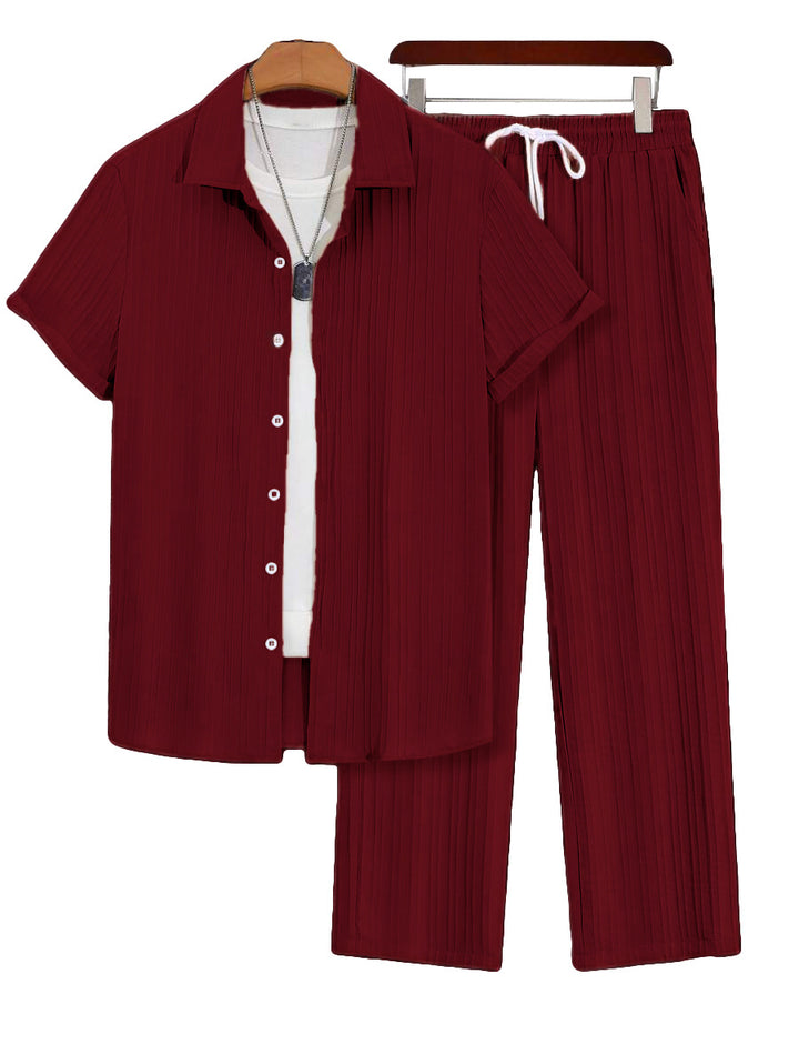 Men’s Ribbed Short-Sleeve Shirt &amp; Pants Set