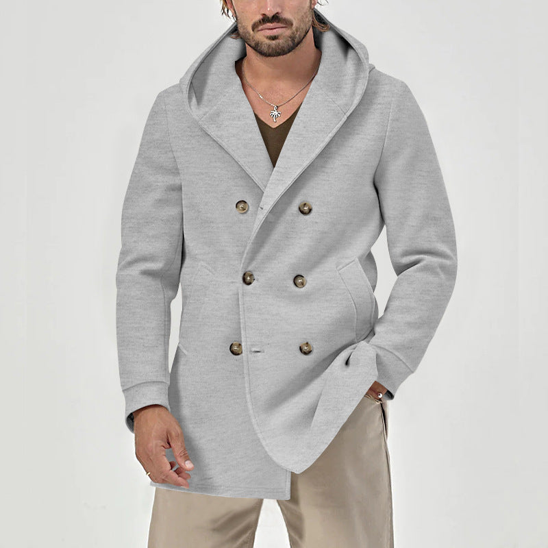 MEN’S HOODED DOUBLE-BREASTED TRENCH COAT