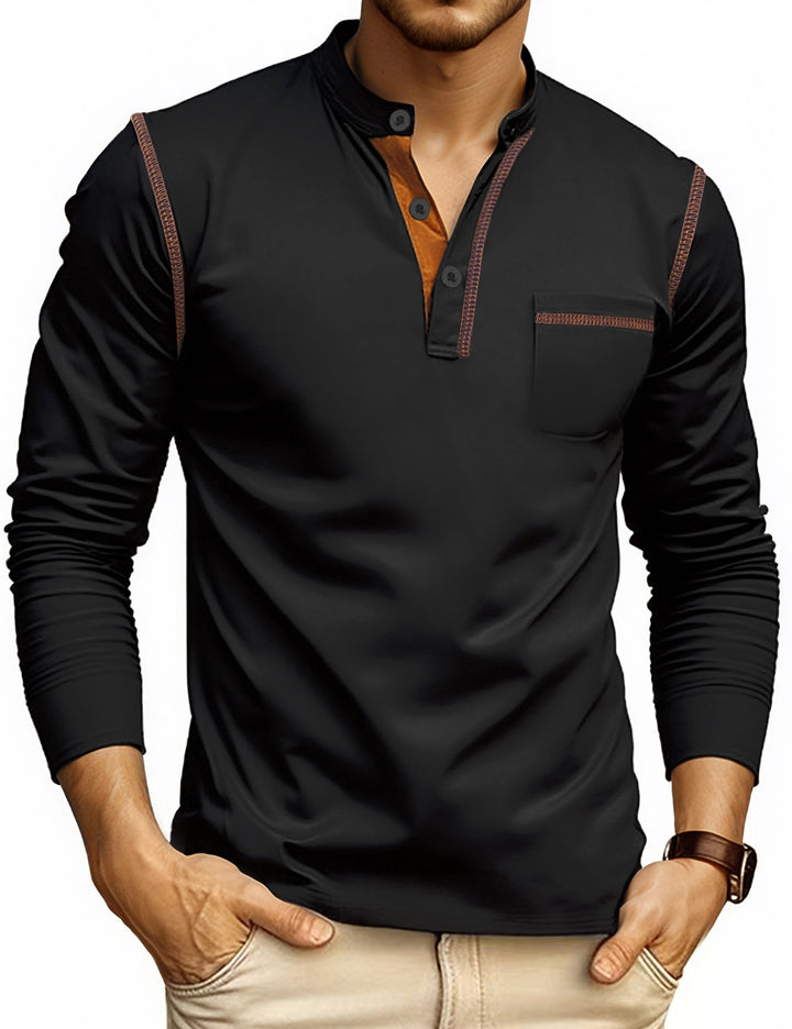 MEN’S CONTRAST-STITCH HENLEY SHIRT