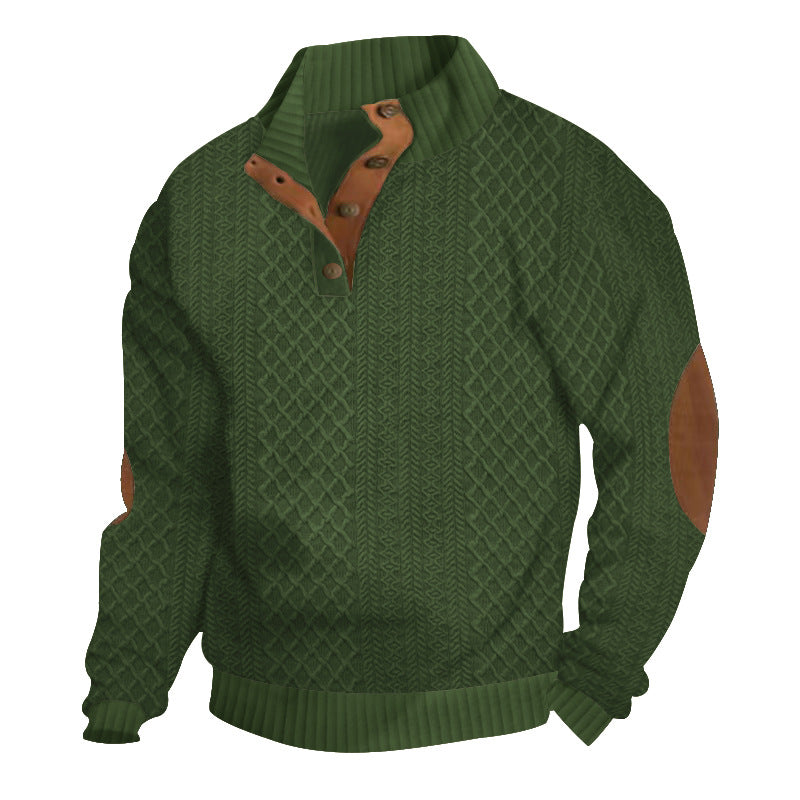 Men’s Cable-Knit Button Mock Neck Sweater