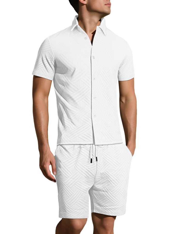 Men’s Textured Short-Sleeve Shirt &amp; Shorts Set
