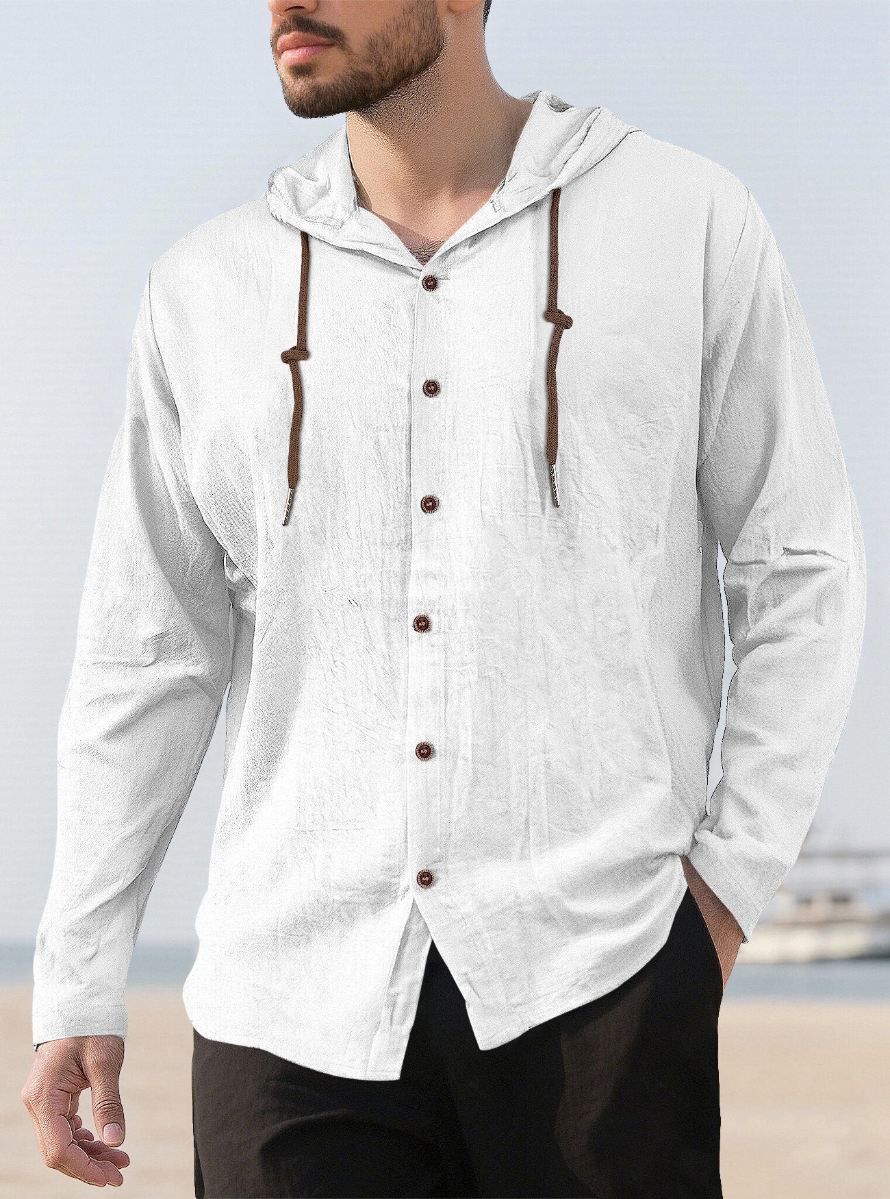 Men’s Lightweight Linen-Blend Hooded Shirt