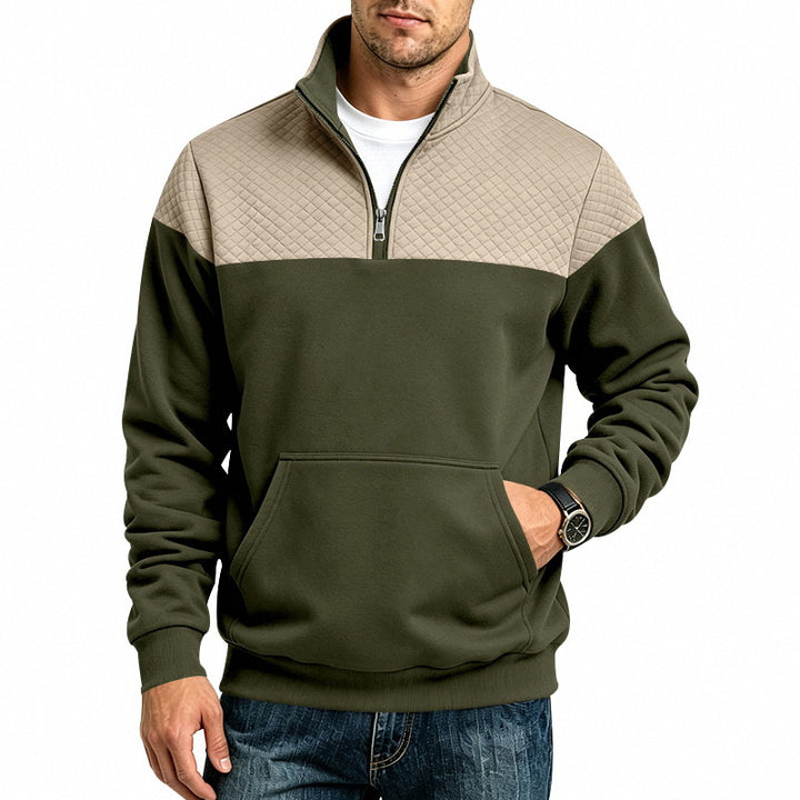 QUILTED COLOR-BLOCK HALF-ZIP SWEATSHIRT