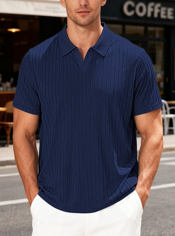 Men’s Ribbed Open-Collar Polo Shirt