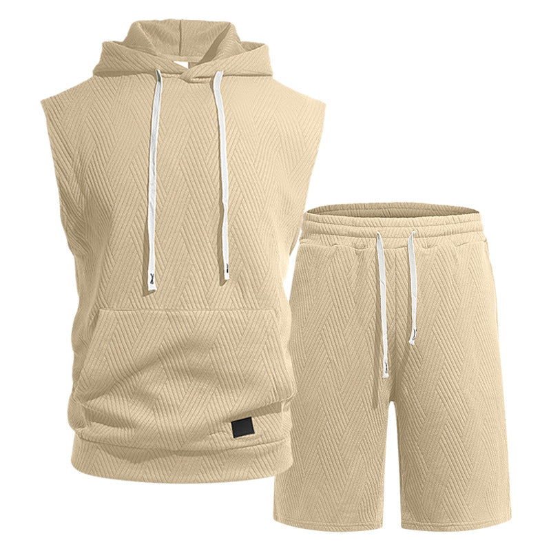 Men’s Textured Sleeveless Hoodie &amp; Shorts Set