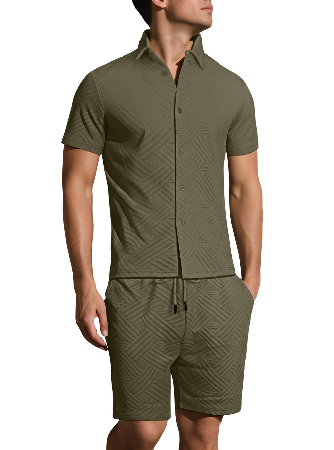 Men’s Textured Short-Sleeve Shirt &amp; Shorts Set