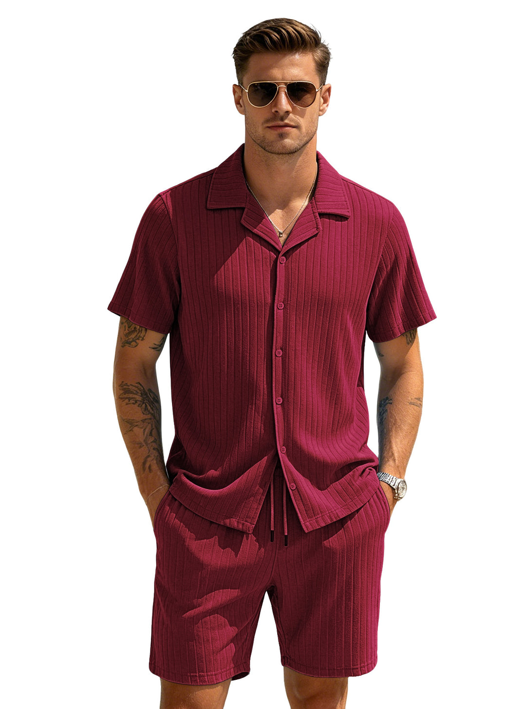 Men’s Textured Resort Shirt &amp; Shorts Set