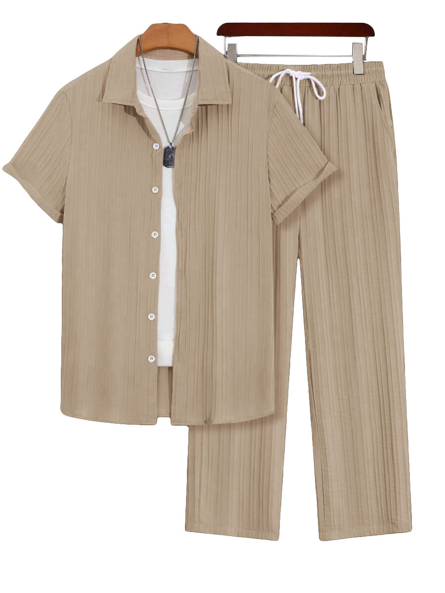 Men’s Ribbed Short-Sleeve Shirt &amp; Pants Set