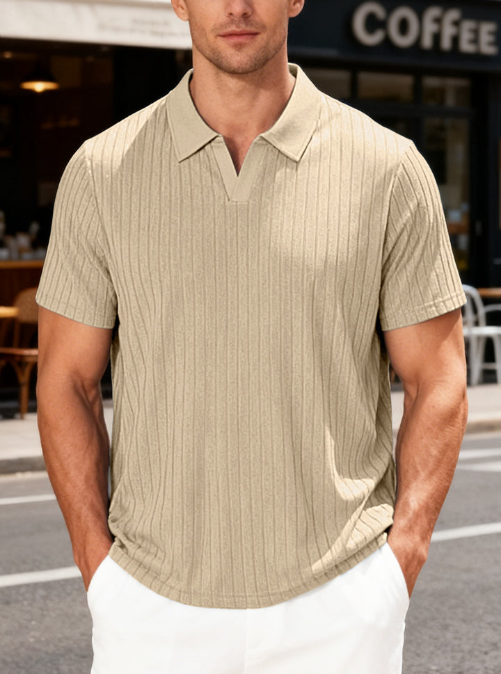 Men’s Ribbed Open-Collar Polo Shirt