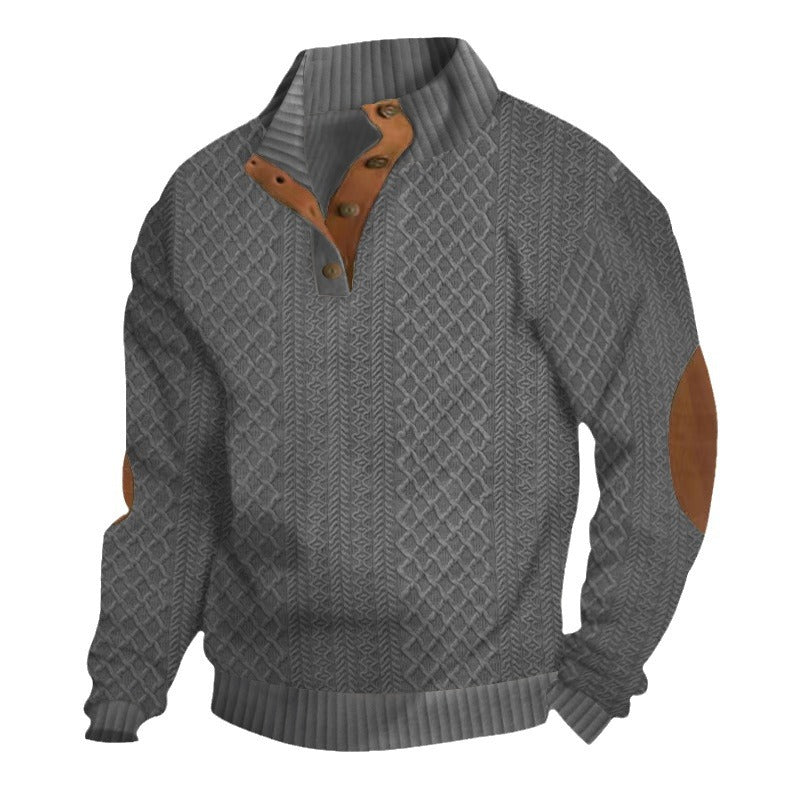 Men’s Cable-Knit Button Mock Neck Sweater