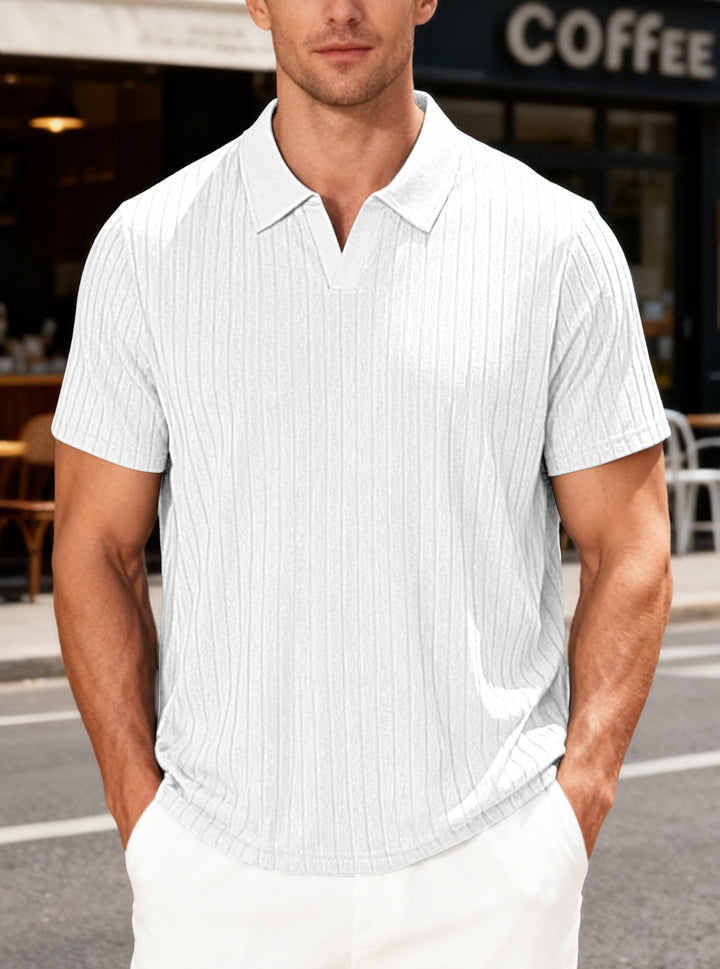 Men’s Ribbed Open-Collar Polo Shirt