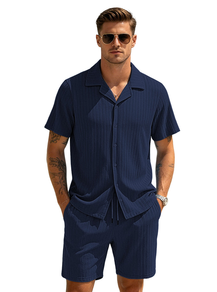 Men’s Textured Resort Shirt &amp; Shorts Set