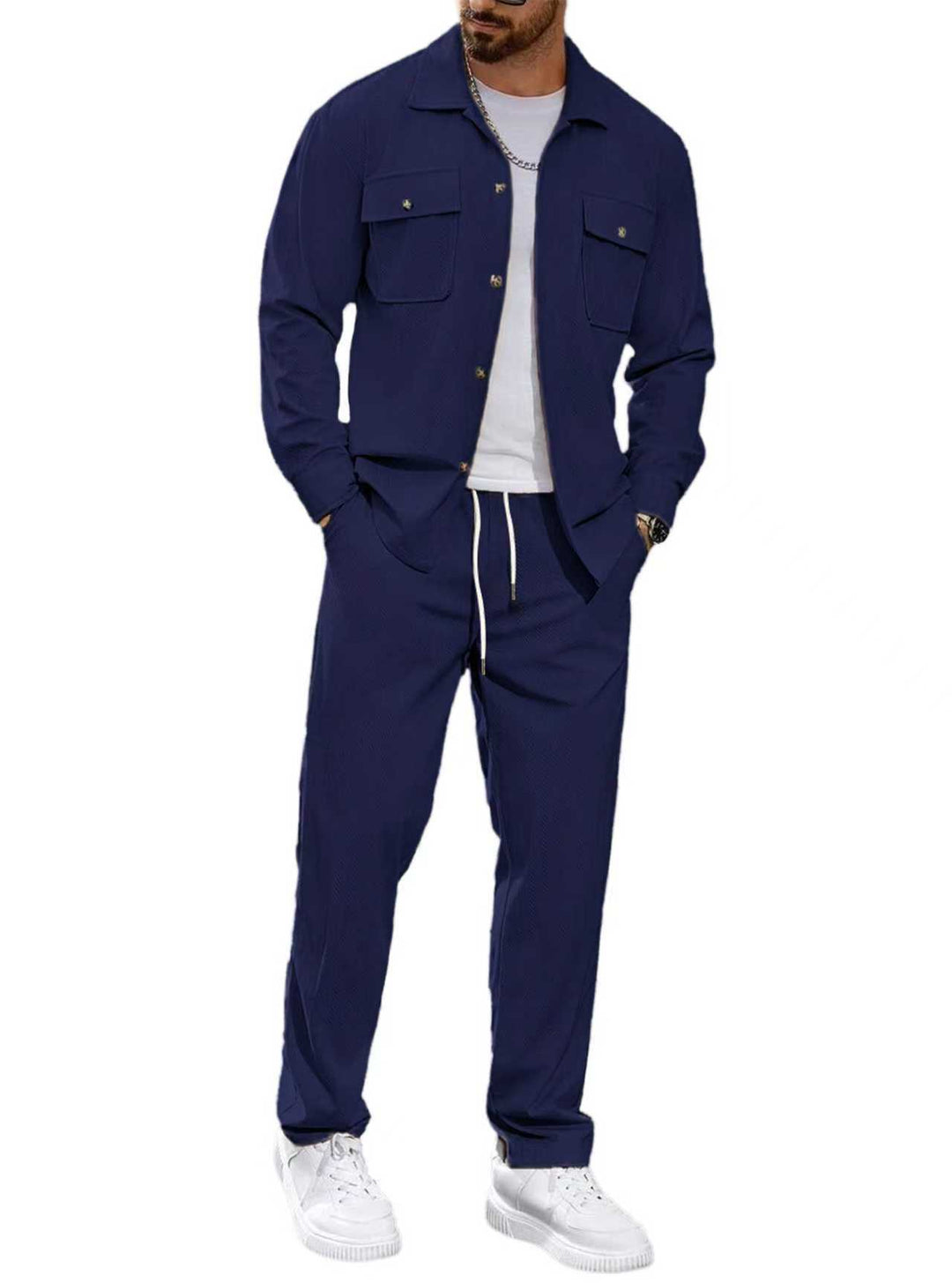 Men’s Textured Utility Shirt &amp; Drawstring Pants Set