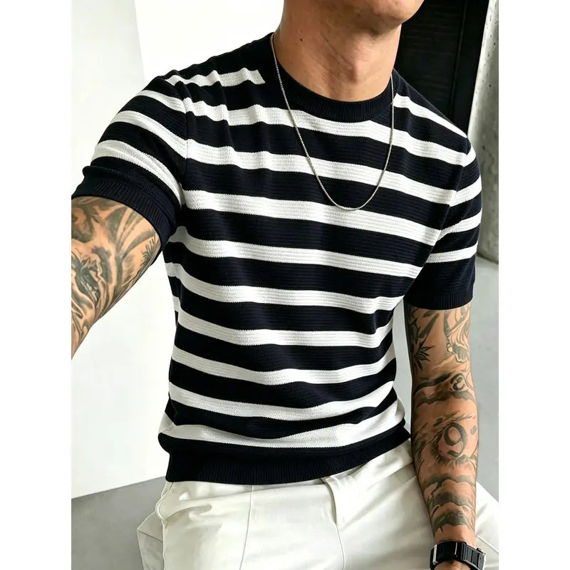 Lightweight breathable hollow knit crew neck short sleeve tee